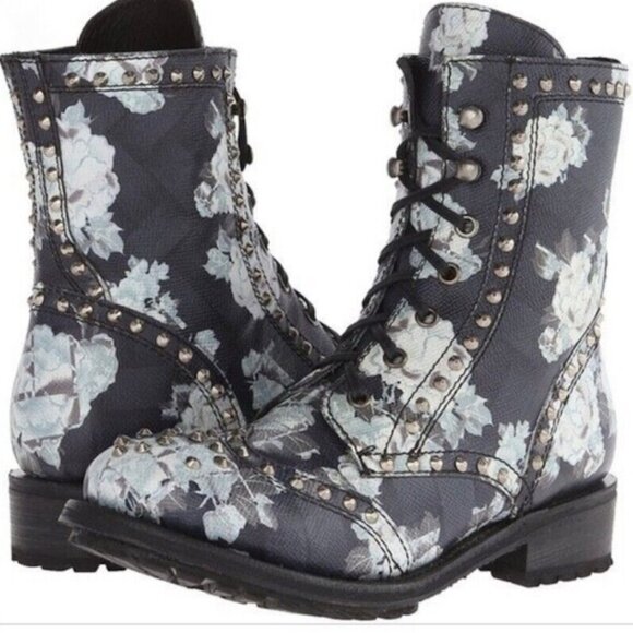 NWOB Ash Rare Floral Combat Biker Ankle Boots Leather - Picture 1 of 4